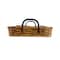 25&#x22; Natural and Black Decorative Woven Rattan Tray with Metal Handles